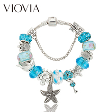 VIOVIA  Hot Sale Jewelry Sea Series Blue Charm Dolphin Tortoise Bracelet for Women Starfish Pendant Bracelet& Bangles B15408 2024 - buy cheap