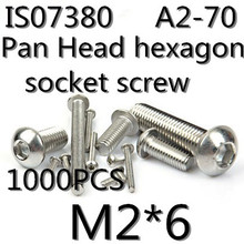 1000pcs/lot  Stainless Steel 304 ISO7380 M2*6 Pan Head Hexagon Socket Button Head Cap  Screws 2024 - buy cheap