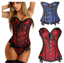 Women's Lace Up Satin Boned Overbust Waist Trainer Corsets And Bustiers Bodyshaper Top Plus Size G-string Push up Shapewear 6XL 2024 - buy cheap