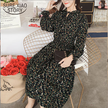 Dress Women 2021 Black Long Dress Elegant Floral A-Line Office Lady Chiffon Dresses Bow Petal Sleeve Long Sleeve Dress 2601 50 2024 - buy cheap