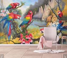 Murais de fotos de papel de parede para crianças, impressão 3d papagaio para decoração de parede do quarto da criança, sala de estar, casa, tamanho grande, 3d 2024 - compre barato