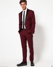 Traje rojo vino con solapa negra para hombre, chaqueta + pantalón + corbata, traje ajustado para boda, traje de novio, Blazer, 2 uds. 2024 - compra barato