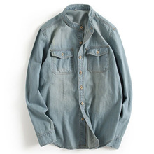 Camisa jeans masculina, camisa jeans da moda, roupas 100% algodão, slim fit, botões de madeira lavada, sólida, cowboy, camisas masculinas, xxxl 2024 - compre barato