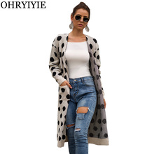 OHRYIYIE Loose Streetwear Long Cardigan Sweater Women Autumn Winter Polka Dot Knitted Cardigans With Pockets Lady Outerwear Coat 2024 - buy cheap