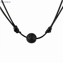 GraceAngie 1pc Rope Chain Handmade natural black lava stone necklace personality ball pendant Adjustable jewelry For Women Men 2024 - buy cheap