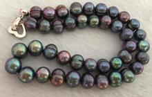 huge9-10mm south sea baroque black green pearl necklace 18inch 925s 2024 - buy cheap