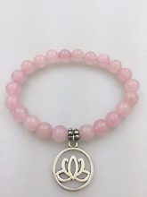 Pulseras de Moda de loto, pulsera de cristal rosa de 8MM, cuentas de cristal rosas huecas, yoga, colgante de loto, mala 2024 - compra barato