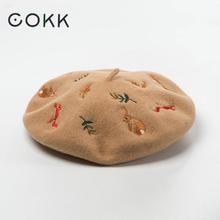 COKK-boina de lana de Bordado hecho a mano para mujer, gorro de conejo y ardilla, gorro de pintor, gorro de diseño femenino para Otoño e Invierno 2024 - compra barato