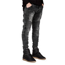 Men Biker Jeans Ripped Denim Slim Fit Jean Pants Crease Designer Hip Hop Skinny Jeans With Mens Trousers Dropshipping 2024 - buy cheap