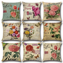 YWZN-fundas de almohada decorativas con flores Retro, de lino y algodón, con patrón de rosa, kussensloop 2024 - compra barato