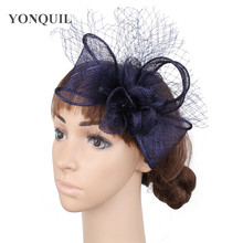 Azul marinho chapéu de casamento feminino festa chá fascinatos acessórios de cabelo véu de noiva chapéu para presentes de feriado syf465 2024 - compre barato