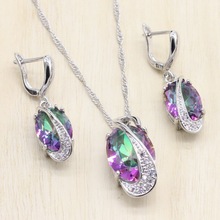 Women   Silver Color Cubic Zirconia Jewelry Sets Multicolor Green Blue Earrings/Pendant/Necklace J 2024 - buy cheap