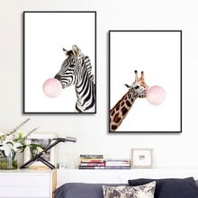 Nordic Decorative Painting Creative Animal Children Room Wall Art Blowing Bubbles Giraffe Zebra Canvas Nordic Posters and Prints 2024 - buy cheap