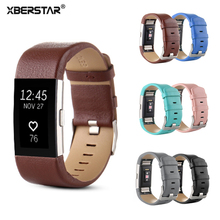 Pulseira para relógio, 6 cores, fivela de metal + borda curvada genuína, cinto de couro, bracelete para fitbit charge 2 2024 - compre barato