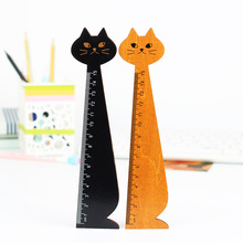 1PC Creative Cute Wood Animal Straight Ruler Lovely Cat Shape Ruler Gift for Kids School Supplies Stationery Black Yellow 2024 - buy cheap