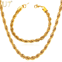 U7 New Trendy Rope Chain Necklace Set Wholesale Gold Color 3MM Width Chain Necklace Bracelet Men Jewelry Sets S837 2024 - buy cheap