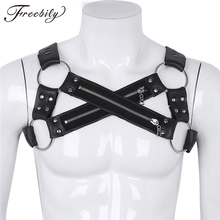 Mens Faux Leather X Shape Shoulder Body Chest Muscle Harness Costume Belt with Metal O Rings Male Muscle BDSM Bondage Top 2024 - buy cheap