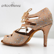 Evkoodance cáqui cetim com pedra de rinostone, calçados de dança profissional 8.5 cm, para mulheres 2024 - compre barato