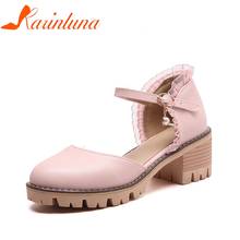 KARINLUNA Plus Size 34-43 New Round Toe Solid Retro School Women Shoes Buckle Strap High Heels Pumps Woman Shoes 2024 - buy cheap