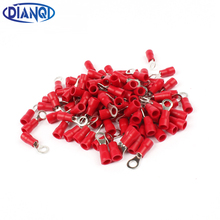 DIANQI RV1.25-4 Anel Vermelho RV1.25-4 Isolados Friso Do Terminal Conector Do Fio Elétrico Conector de Fios de Cabo 100 PCS 2024 - compre barato