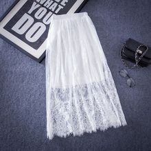 Women Pleated Skirt Summer Thin Mesh Lace Tulle Skirt Jupe Jemme White Black High Waist Skirt Sexy Hollow Long Skirts 2024 - buy cheap