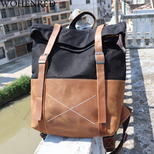 WOHENRED/Брендовые мужские рюкзаки, винтажный Холщовый кожаный рюкзак с масляным воском для мужчин, школьная сумка, большая вместительность, водонепроницаемые дорожные сумки 2024 - купить недорого