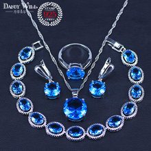 Natural Sky Blue Cubic Zirconia White CZ Jewelry Set Women Silver Color  Jewelry Earring/Pendant/Necklace/Ring 2024 - buy cheap