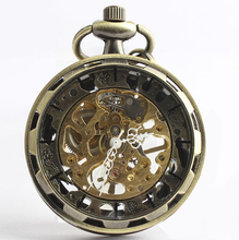 Classic Steampunk Gold Skeleton Bronze Stainless Steel Mens Woman Hand-winding mechanical pocket watch 2024 - buy cheap
