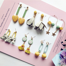 Korean Handmade Ginger Yellow Heart Tassels Stars Flower Bow knot Woman Hanging Dangle Drop Earrings Fashion Jewelry-JQD5 2024 - buy cheap
