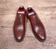 Zapatos Oxford de vestir tallados para hombre, calzado Oxford hecho a mano con cordones, esmoquin de boda, Borgues, zapatos de moda para oficina, 2018 2024 - compra barato