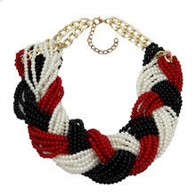 UKEN-Collar con pechera hecho a mano para mujer, joyería tejida, cadenas de cuentas de perlas de imitación, Gargantilla llamativa 2024 - compra barato