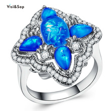 Роскошное овальное круглое кольцо с опалами Visisap для женщин, романтичное кольцо с цирконом, ювелирные украшения для вечевечерние в честь юбилея, Прямая поставка, B1451 2024 - купить недорого