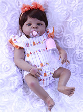 Muñeca realista de bebé de 22 pulgadas, muñeca de bebé Reborn de piel negra, cuerpo completo de silicona, muñecas étnicas, regalo de Navidad para niños 2024 - compra barato