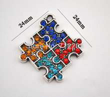 antique silver zinc with Multi-Colored crystals Autism Hope Puzzle Piece Pendant(P110001-1) 2024 - buy cheap