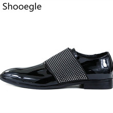 Black Patent Leather Rhinestone Stud Men Dress Shoes Slip On Business Wedding Flat Handmade Men Casual Shoes 2024 - buy cheap