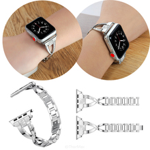 Watch band for Apple Watch 7 Band 45mm 41mm 38mm 42mm 40mm 44mm diamond Stainless Steel Strap for iwatch series 7 6 5 4 3 2 1 2024 - buy cheap