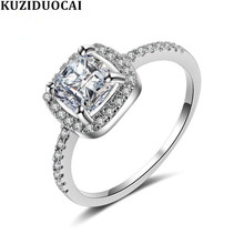 Kuziduocai New Fashion Jewelry Square Zircon Stainless Steel Dazzling Wedding Bride Party Rings For Women Anillos Accessories 2024 - buy cheap