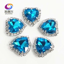 Factory sales Lake blue heart shape top grade Crystal glass buckle,silver bottom sew on rhinestones Diy/jewelry accessories 2024 - buy cheap