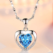 Shining Zircon Blue Heart Girl Pendants Necklace Jewelry Fashion Silver Plated Necklace For Women Wedding Accessories Female 2024 - buy cheap