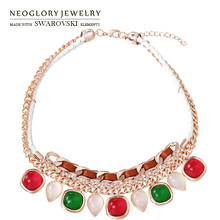 Neoglory Austria Rhinestone & Resin Charm Pendant Necklace Colorful Geometric Bohemia Style Gift For Women Wholesale New Trendy 2024 - buy cheap