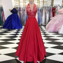 A-line Halter Applique Long Prom Dresses Beautiful Long Evening Dress Embroider Red Gown Formal Dress vestidos de graduacion 2024 - buy cheap