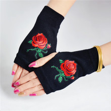 Winter Women Gloves Twist Knitted Rose Print Half Finger Gloves for Girls Fingerless Female Mittens Students Type Gants Femme 2024 - buy cheap