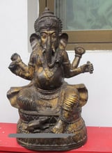 Bi001944 18 "bronze tibetano vintage ganapati dourado estátua ganapati de quatro braços 2024 - compre barato