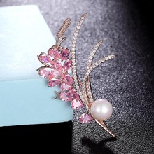 Zlxдевушка AAA розовый кубический циркониевый цветок, броши для свадьбы, ювелирных изделий для свадьбы, золотой медный хиджаб с жемчугом, заколки для одежды, аксессуары для костюма 2024 - купить недорого