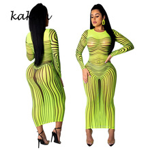 Kakan best selling women's print dress sexy nightclub super elastic mesh dress green rose red blue dress 2024 - buy cheap