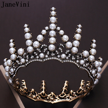 JaneVini Vintage Baroque Gold Beaded Pearls Wedding Crowns Queen Tiaras Princess Crown Headband Bridal Hair Jewelry Accessories 2024 - buy cheap