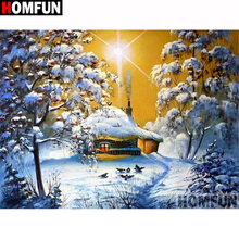 Алмазная 5d-вышивка HOMFUN A19619, полноразмерная/круглая картина «сделай сам» с рисунком дома, снега, вышивка крестиком, домашний декор 2024 - купить недорого