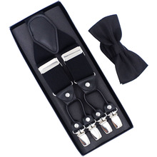 New Suspenders Set leather  6 Clips Braces with Bow Tie Vintage Casual Suspensorio Trousers Strap Father/Husband's Gift 2024 - buy cheap