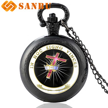 Classic Black Cross Crown Quartz Pocket Watch Vintage Men Women Antique Necklace jewelry 2024 - buy cheap