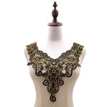 New arrive 1PCS Gold Embroidered Lace Collar Neckline Venise Applique Sewing on Patches Sewing Fabric DIY Accessories 2024 - buy cheap